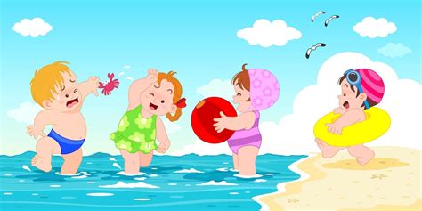 Kids playing on the beach and sea of summer holiday activities. 6045622 ...