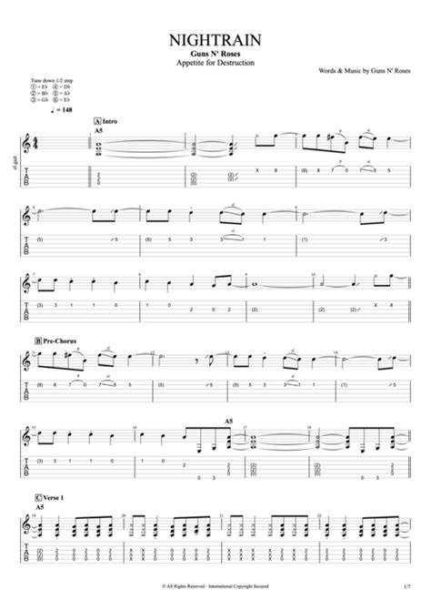 Nightrain by Guns N' Roses - Full Score Guitar Pro Tab | mySongBook.com