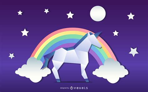 Origami Unicorn Illustration Design Vector Download