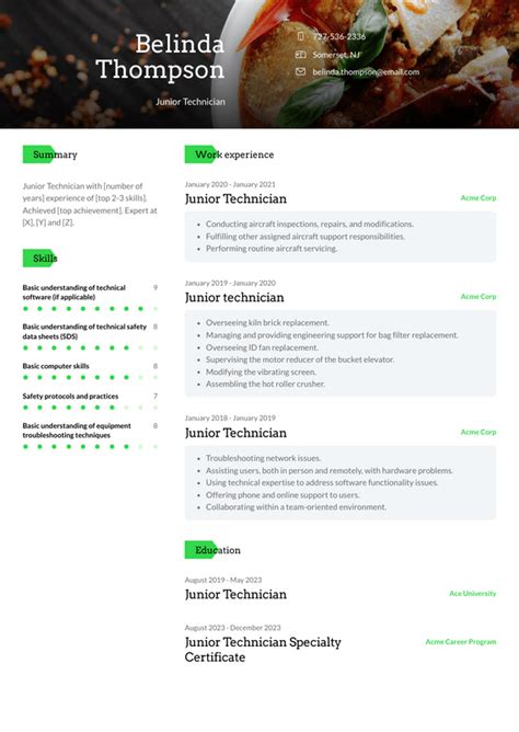 Junior Technician Resume Examples and Templates