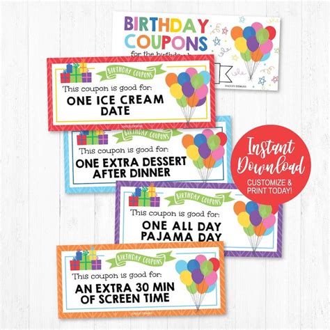 Printable Birthday Coupon Template Editable Gift Voucher - Etsy