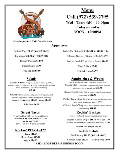 Grapevine Menu | Rockin' S Bar and Grill