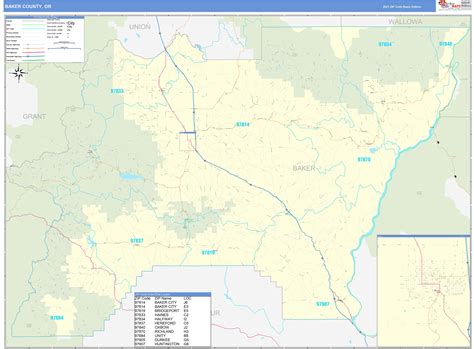 Baker County, OR Zip Code Wall Map Basic Style by MarketMAPS - MapSales