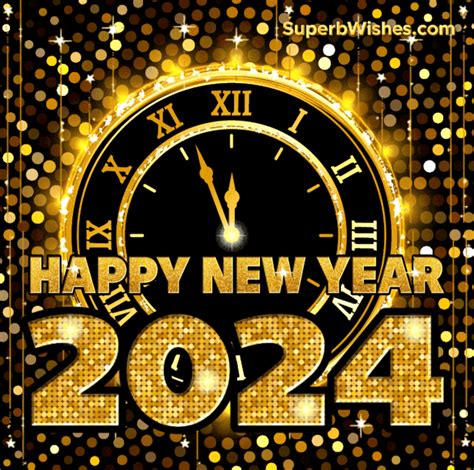 Golden Clock Happy New Year 2024 GIF Image | SuperbWishes.com