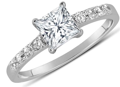 1 Carat Princess cut Diamond Engagement Ring in 10K White Gold - JeenJewels