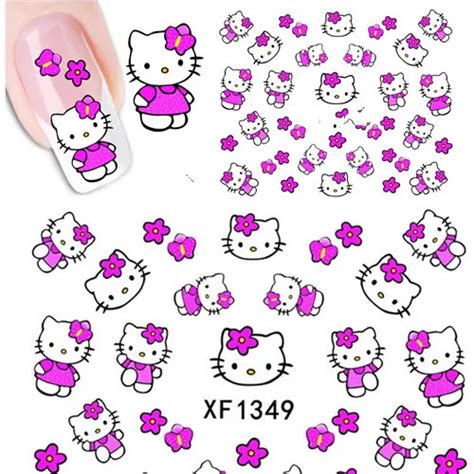 1 Sheets Hello Kitty Nail Stickers 3D Water Transfer Nail Art Sticker Decal Cartoon Cat Sticker ...