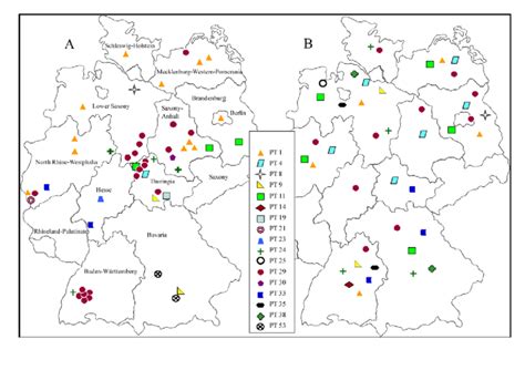 Distribution of S. Infantis phage types in Germany reported from humans... | Download High ...