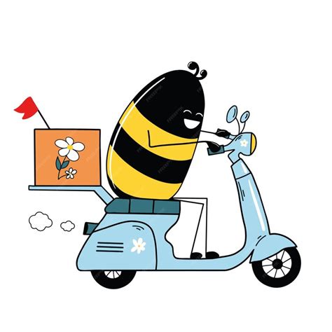 Premium Vector | Funny bee delivers groceries, flowers and other goods.