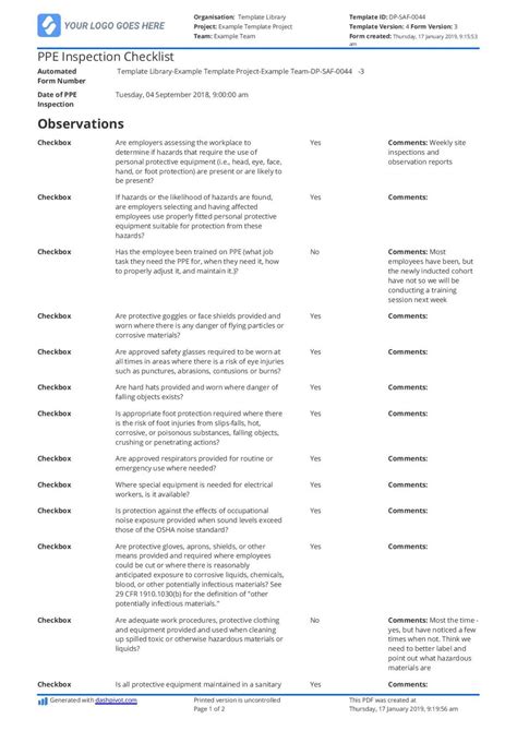 Workplace Safety Inspection Checklist Template – Dremelmicro