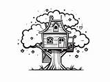 Simple Tree House Coloring For Kids  Coloring Page sketch template