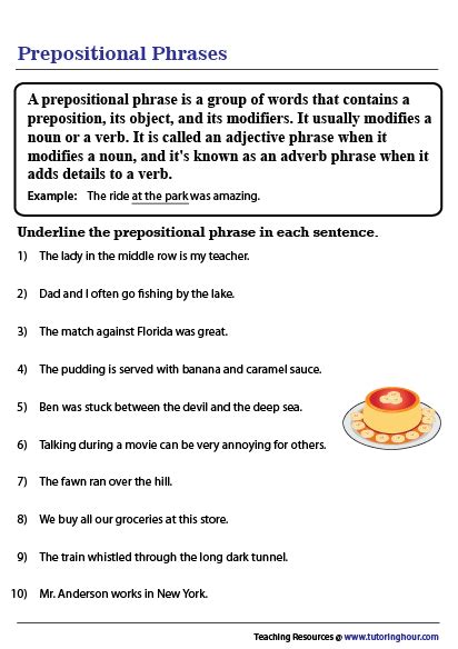 Prepositional Phrase Worksheet | Prepositional phrases, Prepositional ...