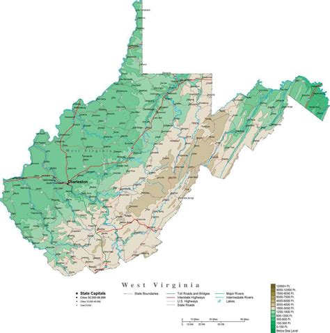 West Virginia Contour Map in Adobe Illustrator Digital Vector Format