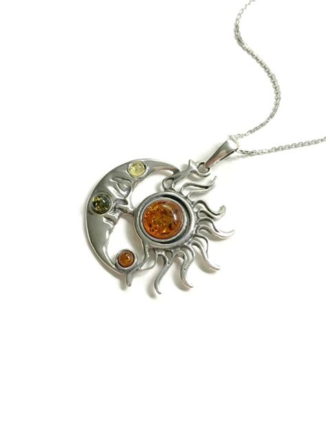 Celestial Amber Necklace | Sterling Silver Pendant Chain | Light Years