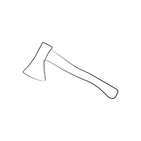 Metal ax with wooden handle. Hatchet in one line art drawing style ...