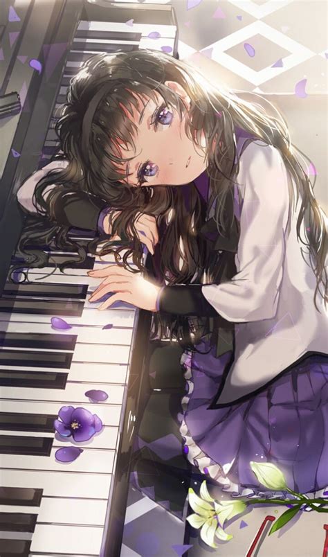 Sad Anime Girl Playing Piano