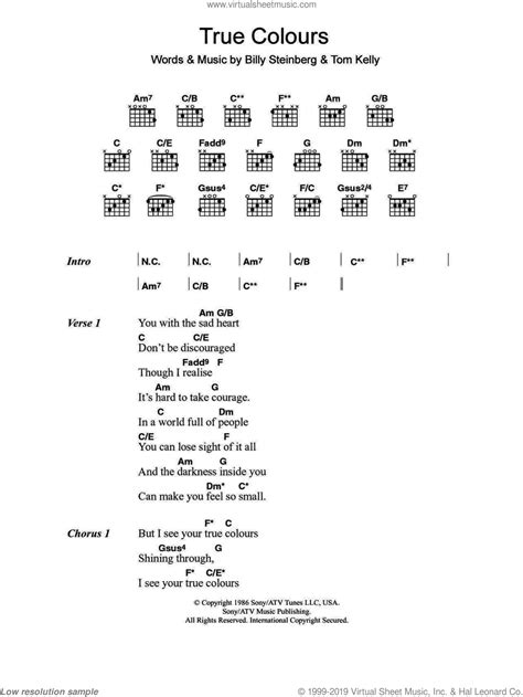 True Colours sheet music for guitar (chords) (PDF)