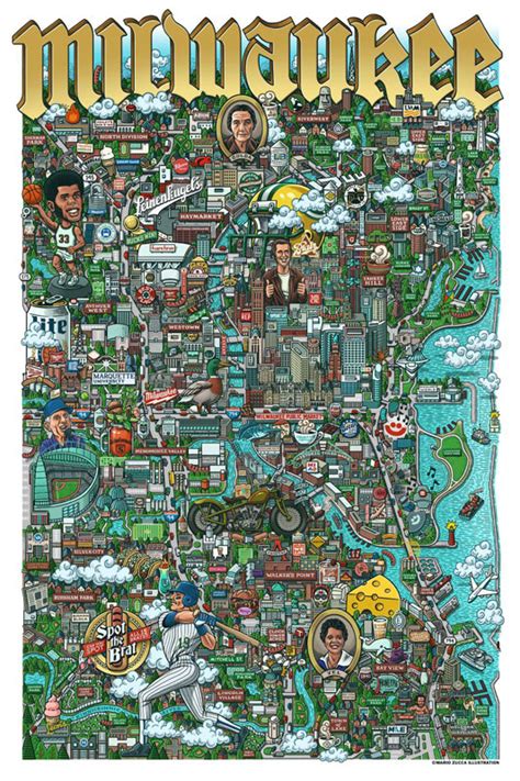 Mario Zucca Illustration Milwaukee Map - Historic Milwaukee, Inc.