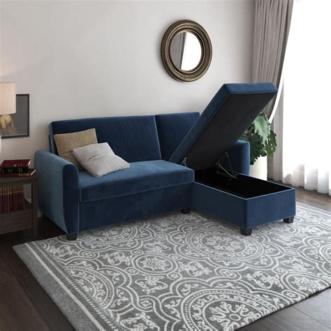 DHP Noah Sectional Sofa Bed with Storage, Twin Frame, Dark Blue Velvet ...