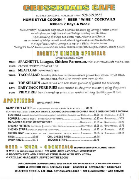 Menu | Crossroads Cafe Home Style Cooking in Parker, AZCrossroads Cafe – Home Style Cooking