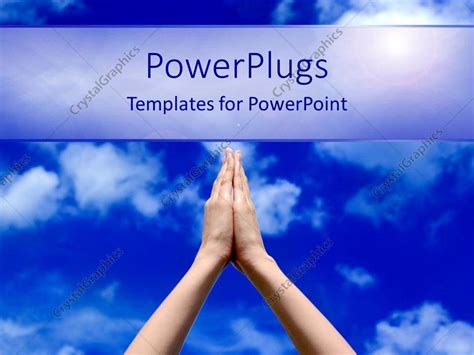 PowerPoint Template: Prayer concept with praying hands and blue sky, spirituality, religion ...