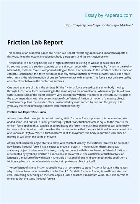 Friction Lab Report Discussion Essay Example