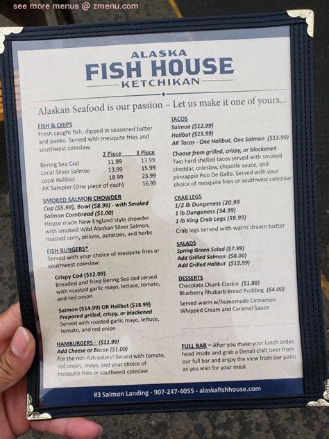 Menu at Alaska Fish House restaurant, Ketchikan