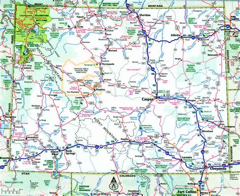 Wyoming interstate highways map I-25 I-80 I-90 road state county free number - U.S.