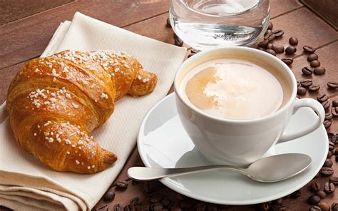 Wallpaper Coffee Croissant Cappuccino Grain Cup Food Spoon 3840x2400