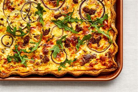 Sausage and Red Onion Sheet Pan Quiche | Recipe | Brunch recipes, Wine ...