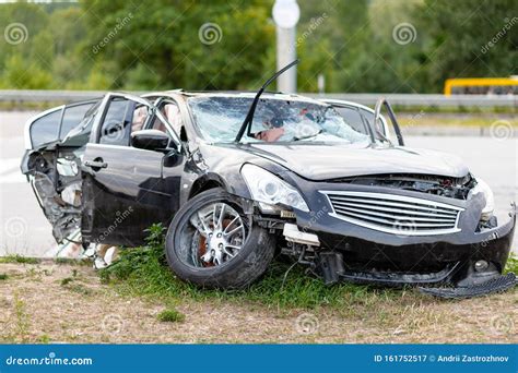 Wrecked Car on Side of Highway. Safety on Road Stock Image - Image of ...