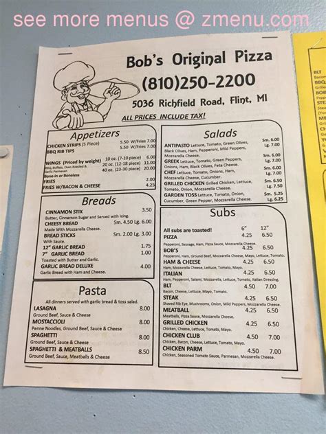 Online Menu of Bobs Original Pizza Restaurant, Flint, Michigan, 48506 ...