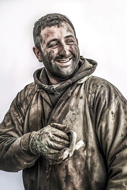 Premium AI Image | Portrait of a mudcovered worker from laborious work Cutout on a white background