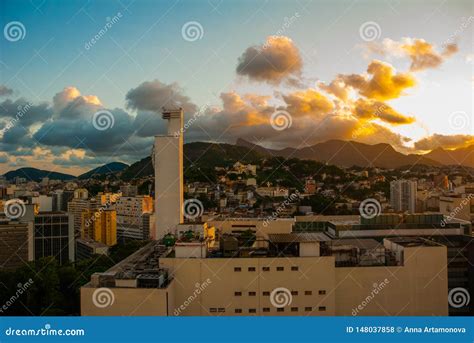 Rio De Janeiro, Brazil: Beautiful Landscape with Views of Skyscrapers at Sunset in Rio De ...