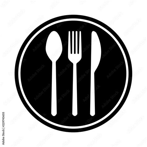 vector illustration sign with spoon, fork and knife. Food court logo. Food point sign. Food ...