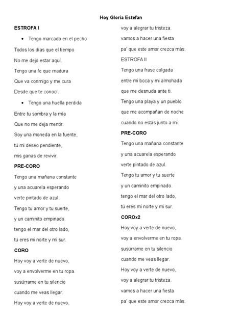 Letra Hoy Gloria Estefan