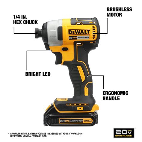 DEWALT 20V MAX Cordless Impact Driver Kit, Brushless, 1/4" Hex Chuck, 2 ...