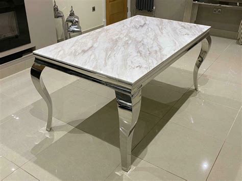 Louis White Marble Dining Table Chrome Legs Dining Tables Dining Room ...