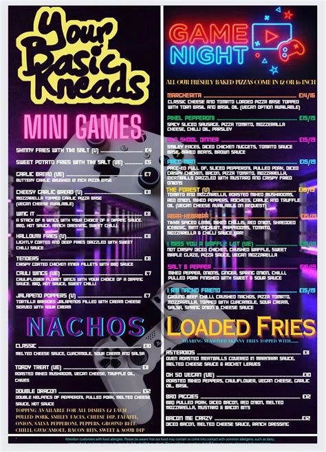 Leeds | Pixel Bar | Food Menu