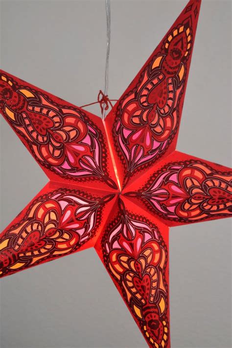 24" Red Meditation Glitter Paper Star Lantern, Hanging Decoration | Star lanterns, Paper star ...