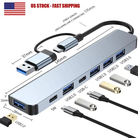 7 in 1 Multiport USB-C Hub Type C To USB 3.0 2.0 Multi-hub Dock Splitter Adapter - Walmart.com