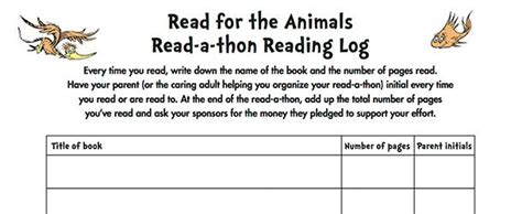 Read-a-thon Reading Log - Seussville