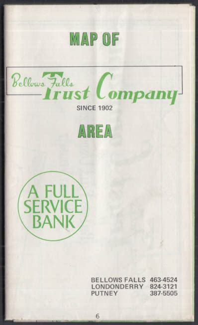 Bellows Falls Trust Company Area Londonderry Putney VT Map c 1970s