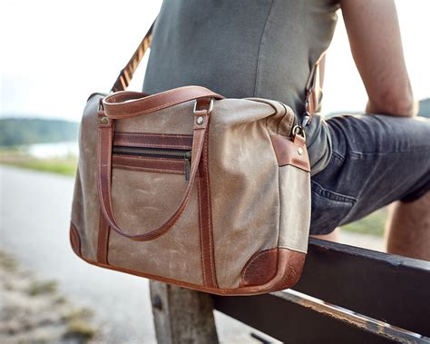 Men's canvas briefcase for laptop. Canvas leather satchel | Etsy