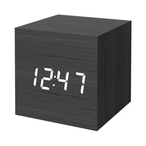 Digital Alarm Clock, Wood LED Light Mini Modern Cube Desk Alarm Clock Displays Time Date ...