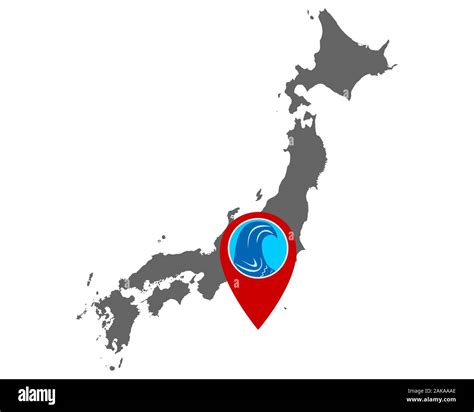 Map of Japan and pin with tsunami warning Stock Photo - Alamy