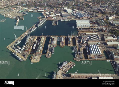 Aerial view of the Royal Navy Dockyards at Portsmouth Harbour, also Stock Photo: 7672104 - Alamy