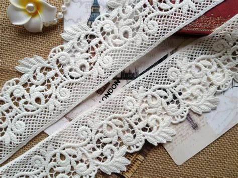 5 Yards 2.6" inch Cotton Lace Trim In White Embroidered Water Soluble ...