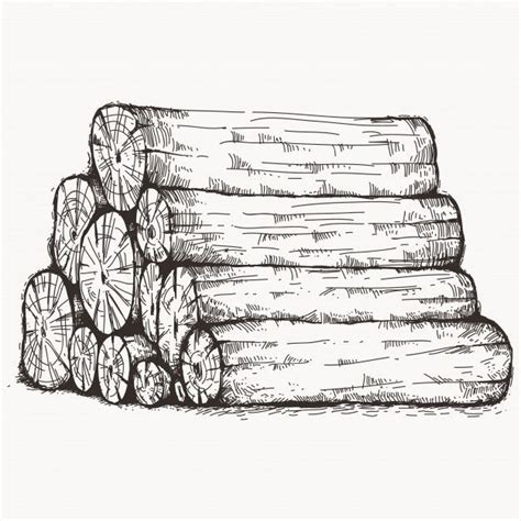 Premium Vector | Piled up log wood sketch | Nature sketch, Tree ...