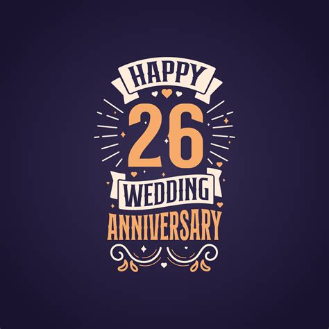 Happy 26th wedding anniversary quote lettering design. 26 years ...