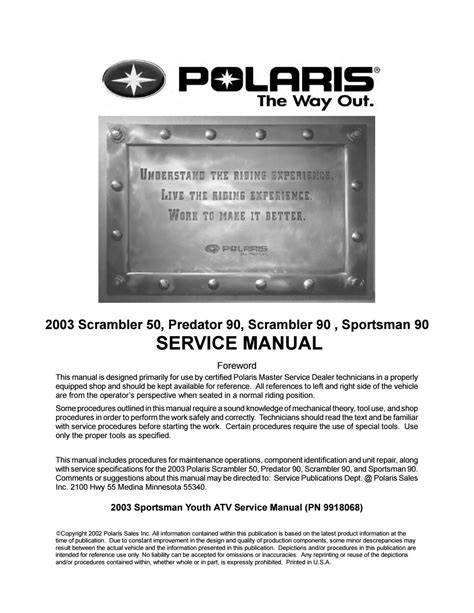 2003 Polaris Sportsman 90 Service Repair Manual by 16326108 - Issuu